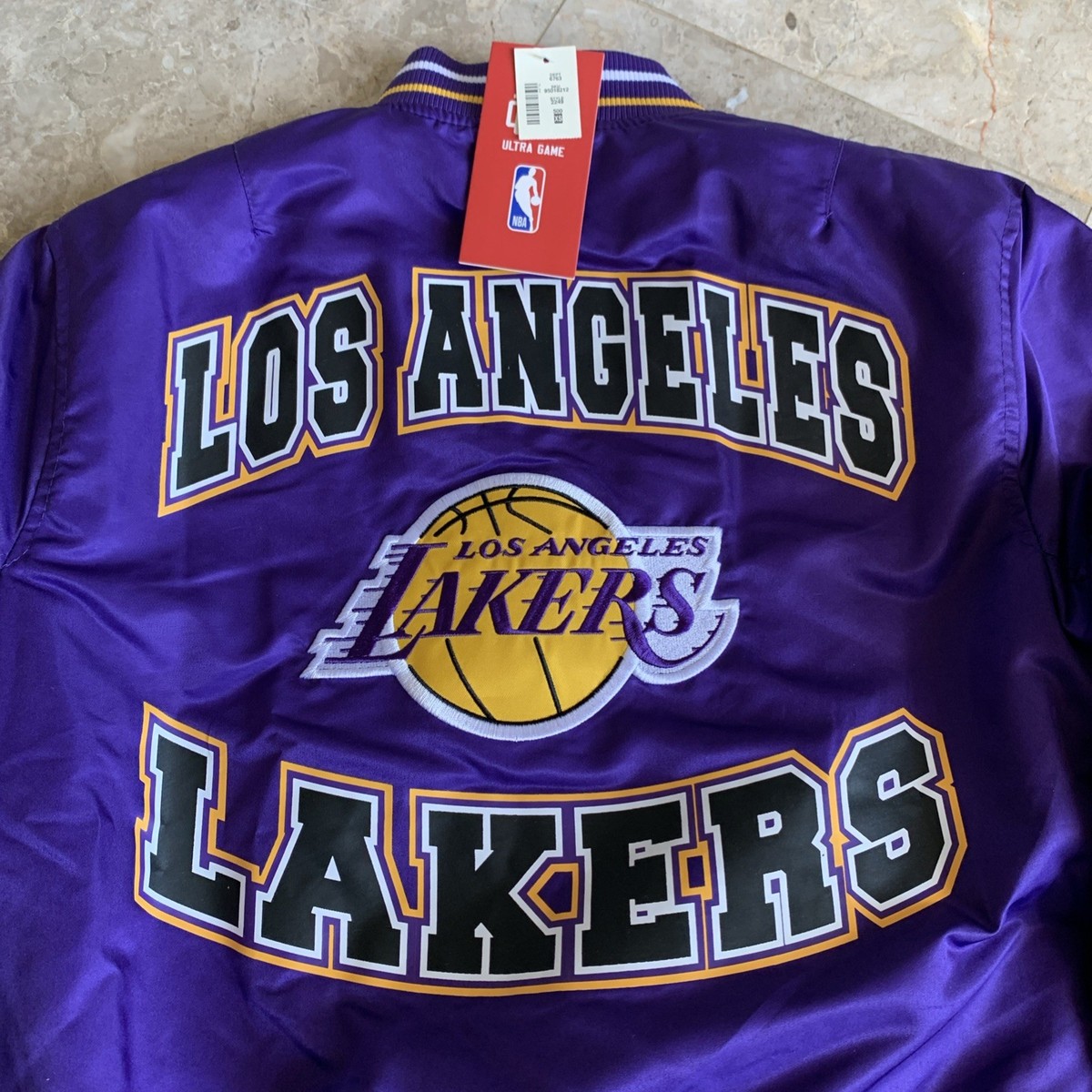 NWT LA Lakers NBA Ultra Game Licensed Purple Varsity Jacket Mens