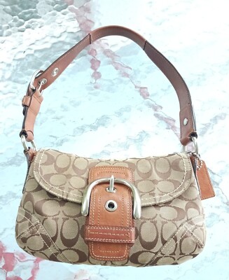 Coach SMALL 11860 Y2K Soho Beige Signature C Canvas & Tan Leather