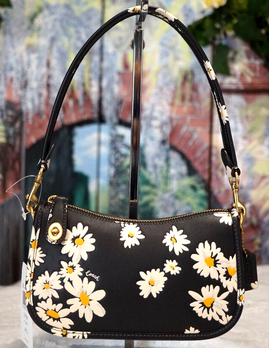 NEW COACH Swinger 20 Daisy Flower Shoulder Bag In BLACK MULTI
