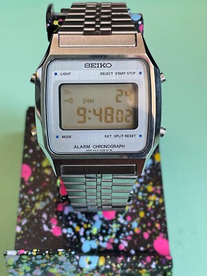 Vintage Seiko A914 Digital Watch Silver Case Alarm Chronograph 80s