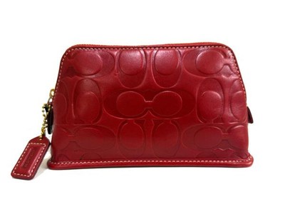 NWT Coach Embossed Signature C Legacy Cherry Red Leather Zip