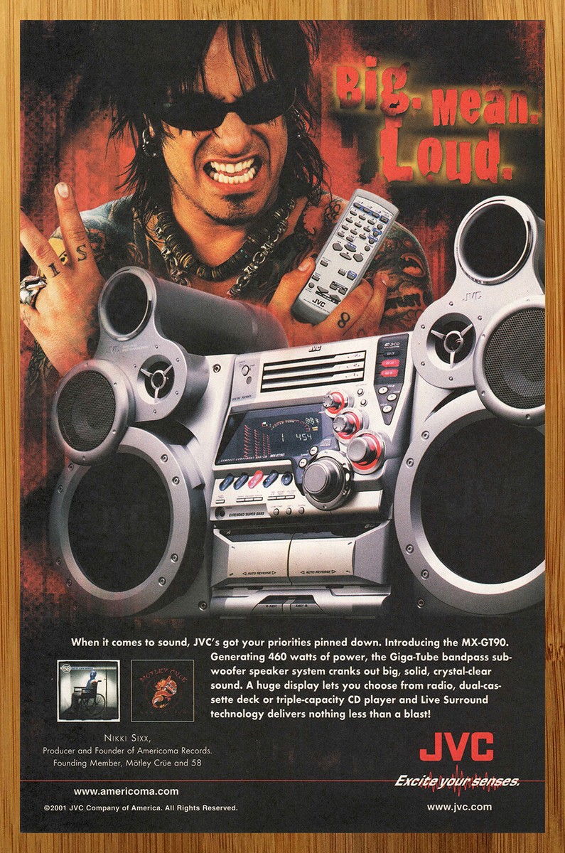2001 JVC MX-GT90 Boom Box Stereo Print Ad/Poster NIKKI SIXX Motley