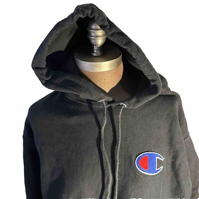 Champion black Hoodie Patch Logo Winter Sturdy Reverse weave Large