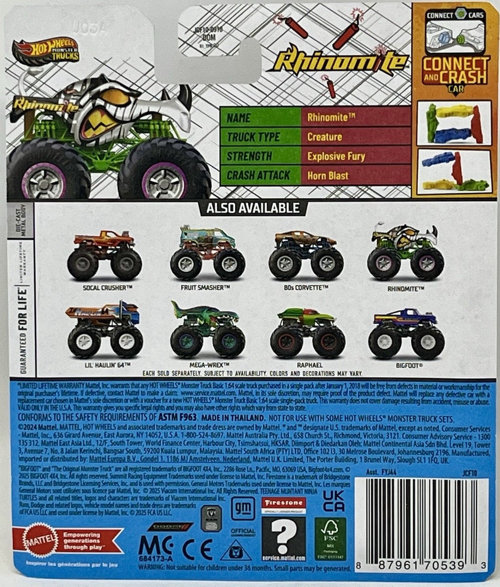 Hot Wheels Monster Trucks RHINOMITE Zebra Stripes Half Hazards 3/4