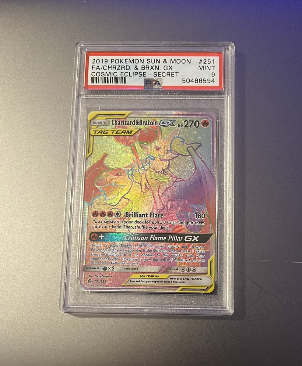 2019 Pokemon Charizard & Braixen Gx Rainbow Rare PSA 9 MINT 251