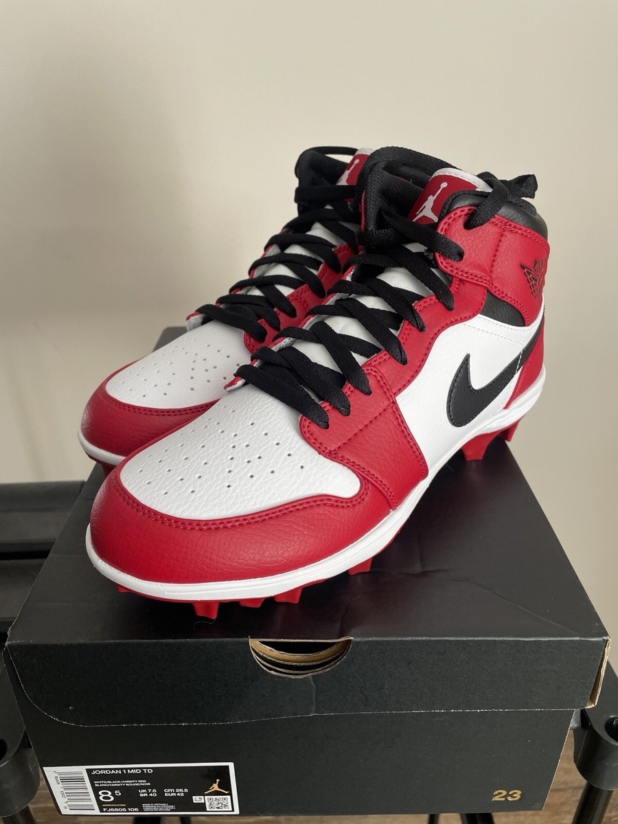 Jordan 1 Mid TD Cleat Chicago Size 8.5 FJ6805-106 Red Alpha Menace