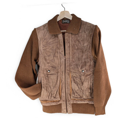 Vintage 70s SEARS Sportswear Mens Suede Leather Knit Sweater