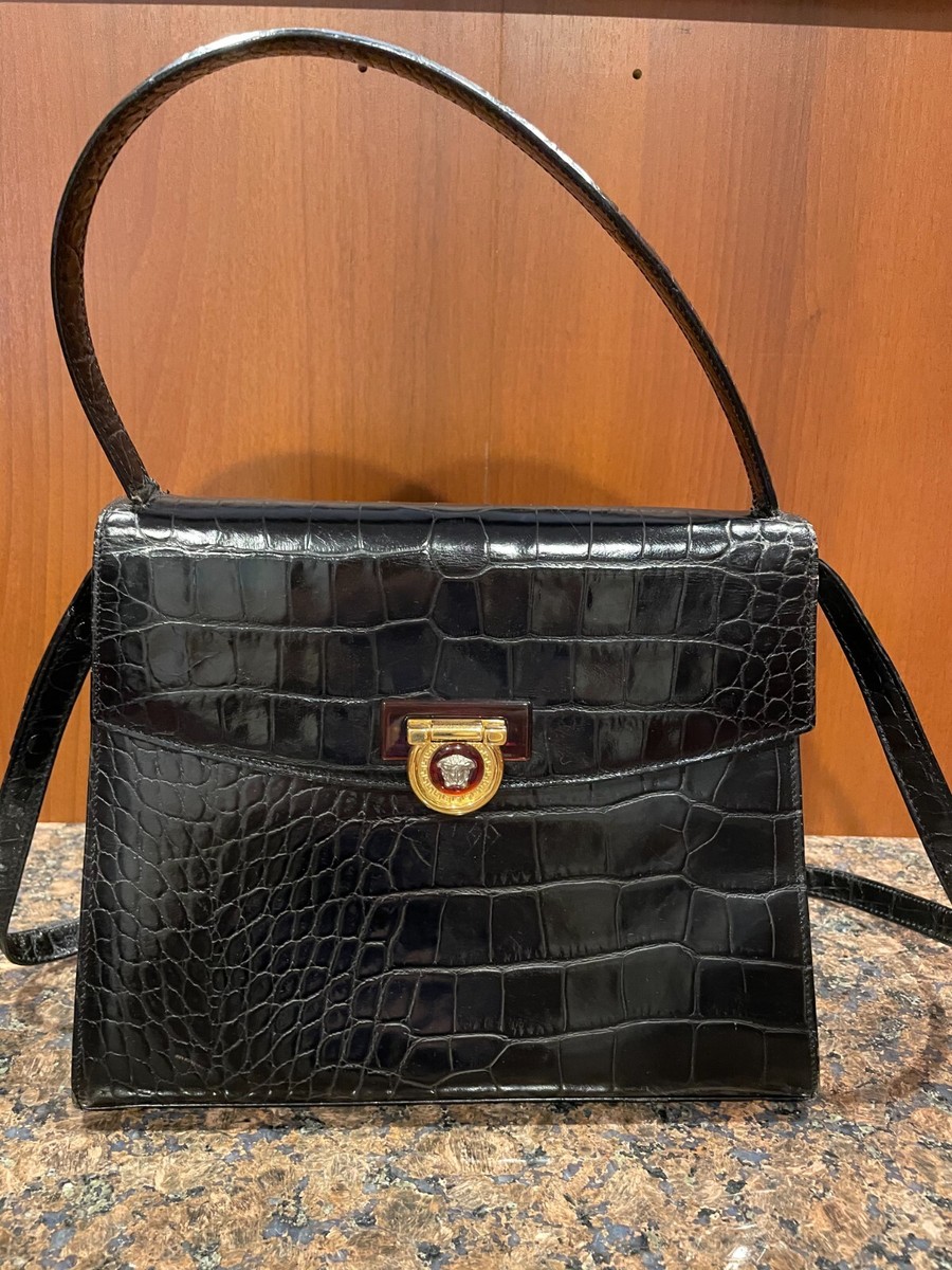 Authentic! Gianni Versace Vintage Black Crocodile Embossed Bag | eBay