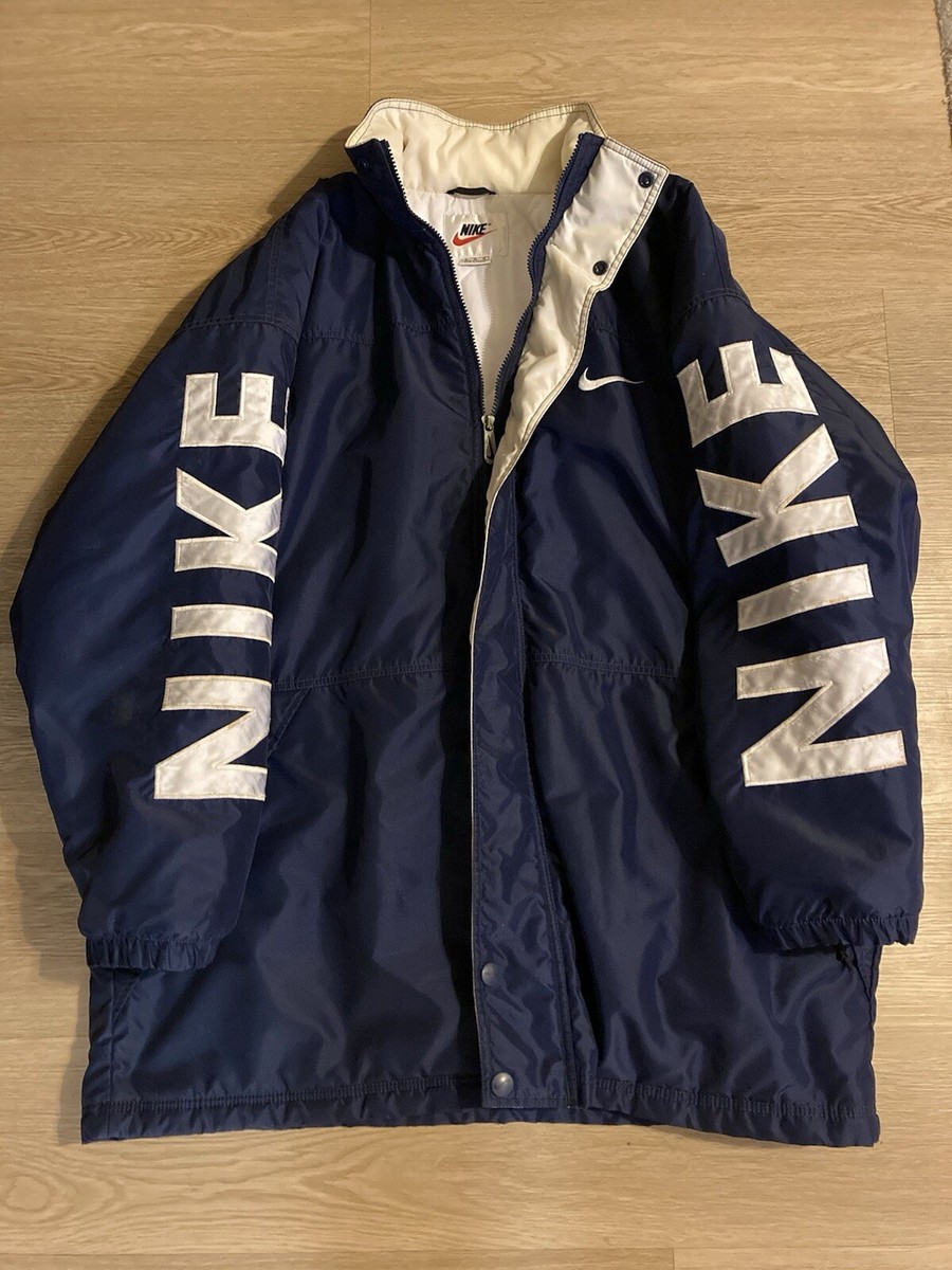 Vintage Nike Jacket Men's XL Spellout Big Logo Parka 90s Insulated