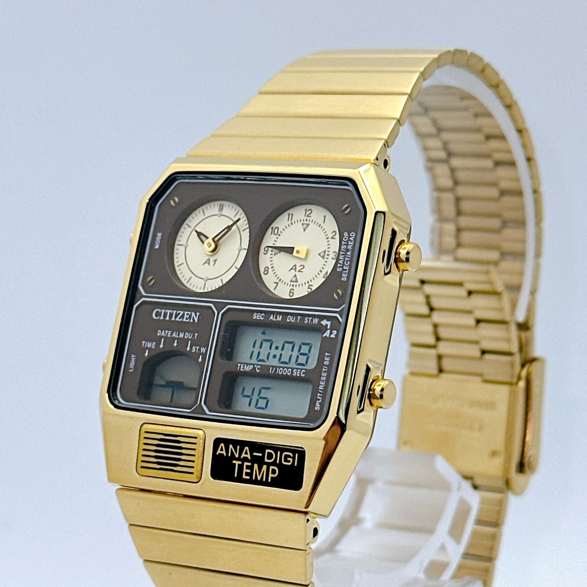 Citizen Ana-digi Temp JG2103-72X Gold Analog Digital Watch Reprint