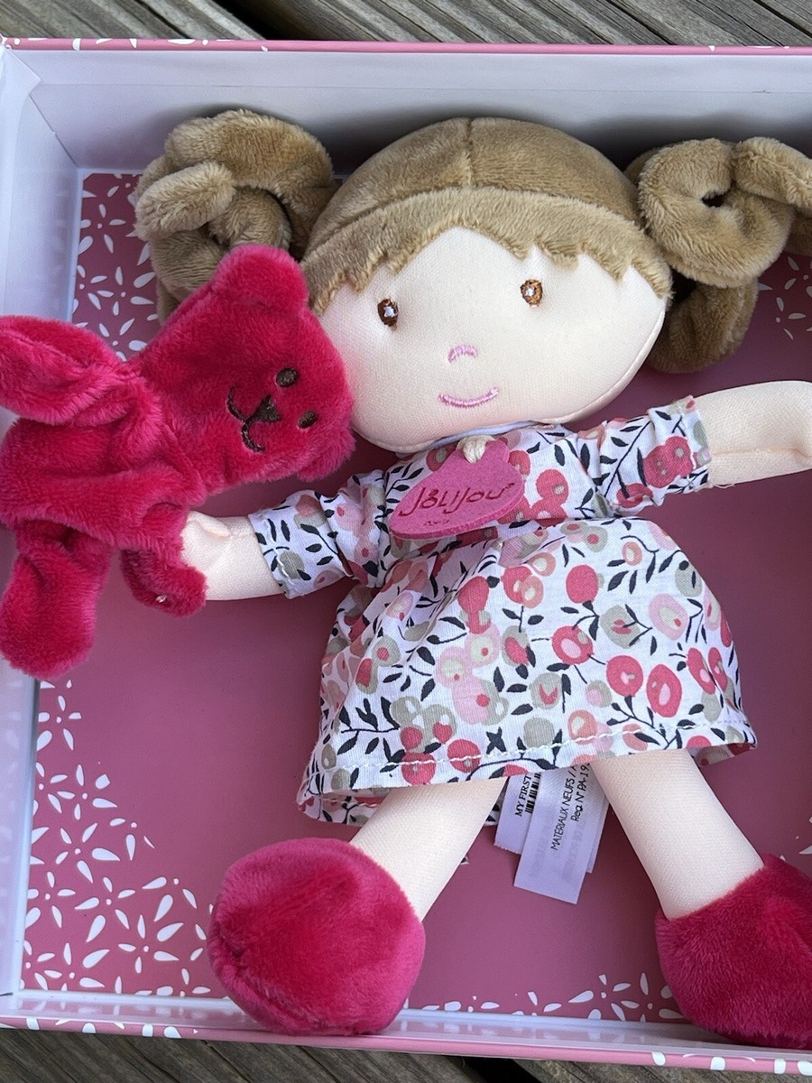 Jolijou Demoiselle My First Doll With Bear Pink Dress Brown Hair