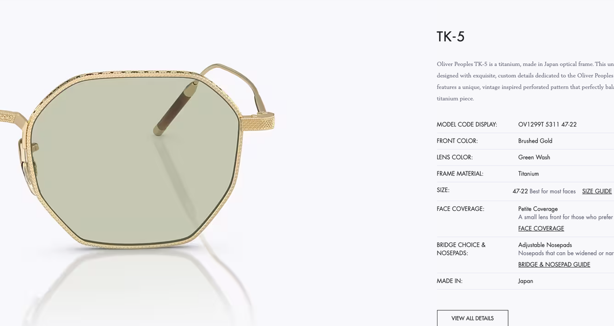 OLIVER PEOPLES TAKUMI TK-5 in Green Wash MSRP$671 IVER QUINCY