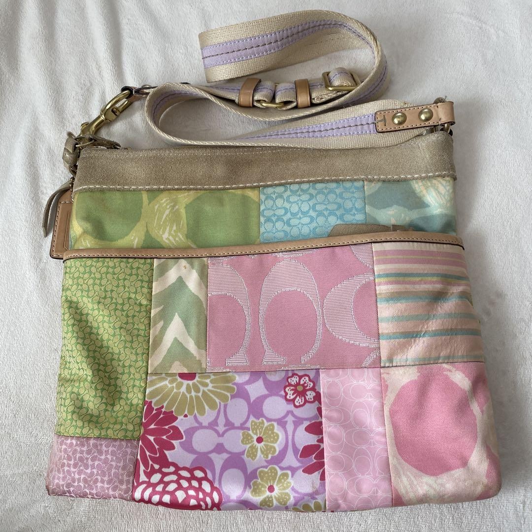 Shoulder Bag COACH Patchwork Pink Green Blue Adjustable Strap