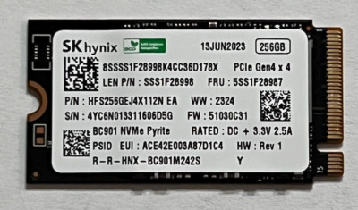 SK HYNIX 256GB SSD M.2 NVMe PCIe Gen 4x4 HFS256GEJ4X112N