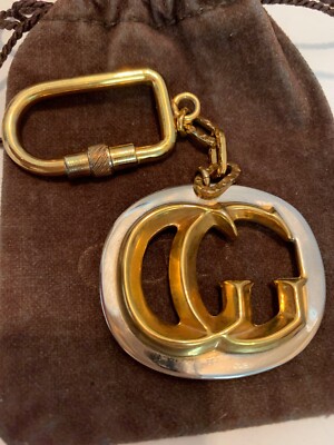 Vintage Gucci Gold Tone Screw Open Key Chain Fob Original POUCH