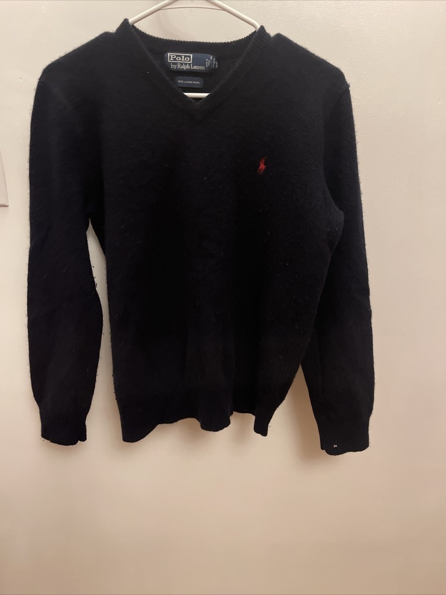 POLO RALPH LAUREN V-NECK 100% LAMBS WOOL SWEATER -SZ MEDIUM BLUE