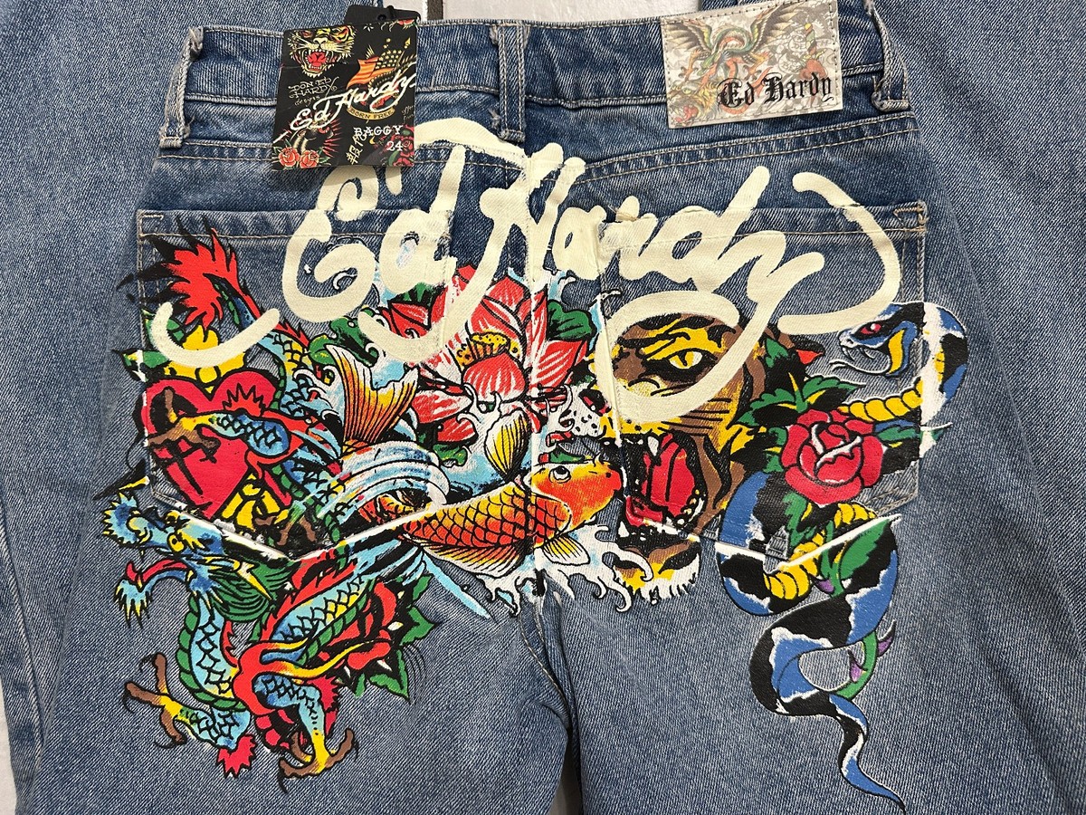 NWT Ed Hardy Heart Dragon Tiger Rose Baggy Jeans Size 24 | eBay