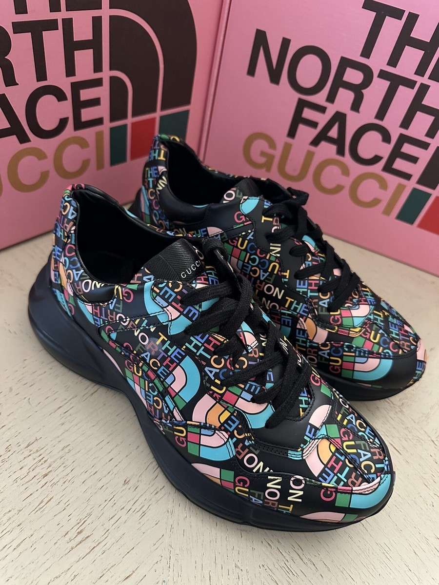New $1300 Gucci Leather Men's The North Face X Sneakers Black 6.5