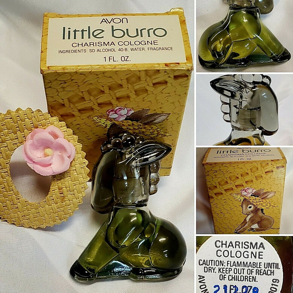 VINTAGE 1978 AVON LITTLE BURRO SWEET HONESTY COLOGNE W/ HAT 1 FL