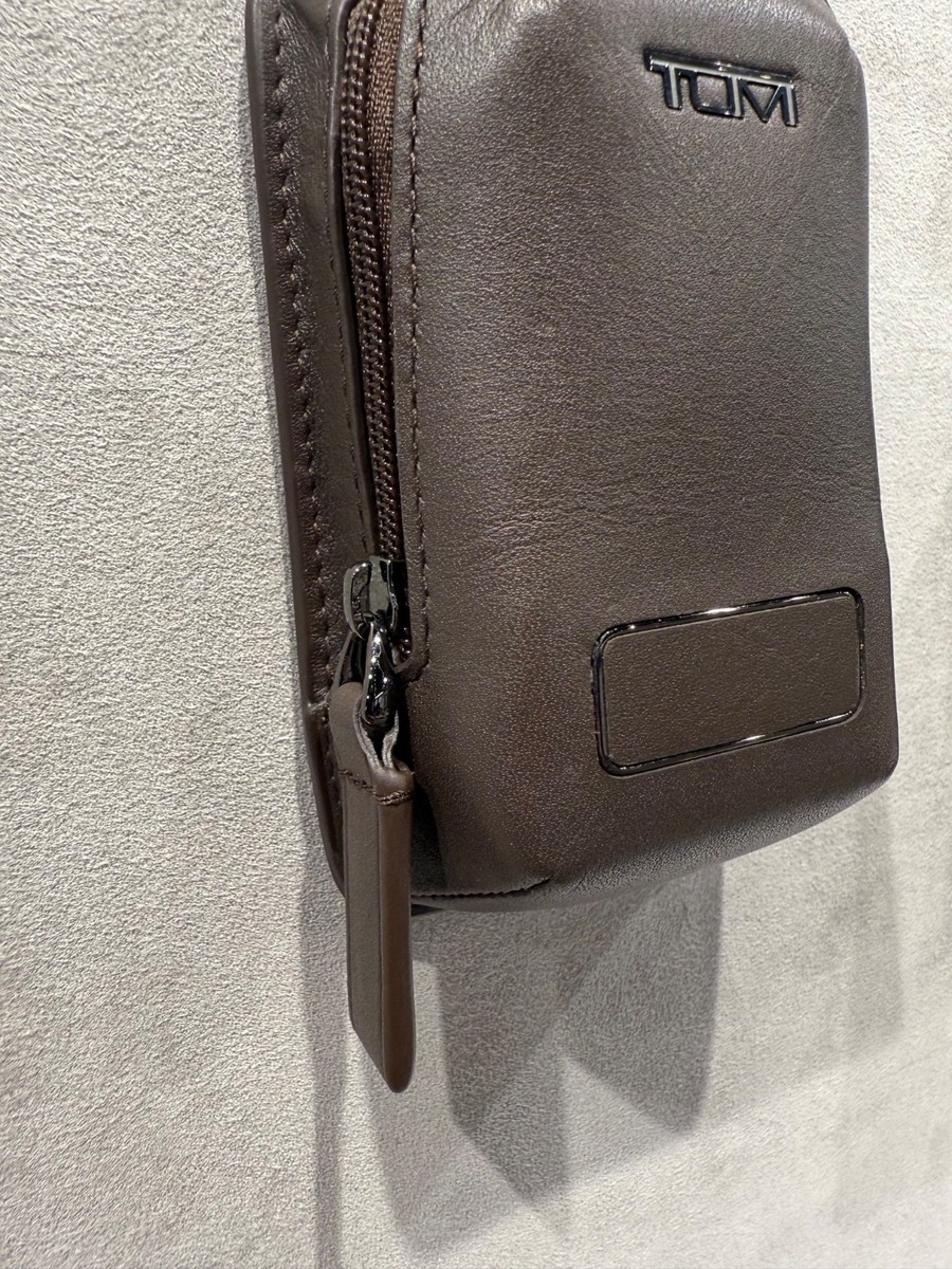 NEW Tumi Smooth Leather Monogram Luggage Tag Zippered Pouch Buckle