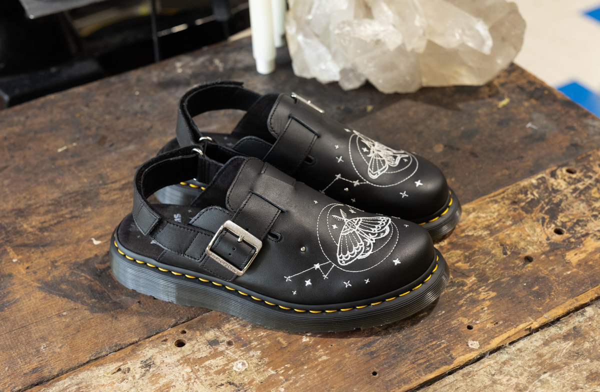 Dr. Martens JORGE II CELESTIAL MOTH EMBROIDERED MULES MSRP$210