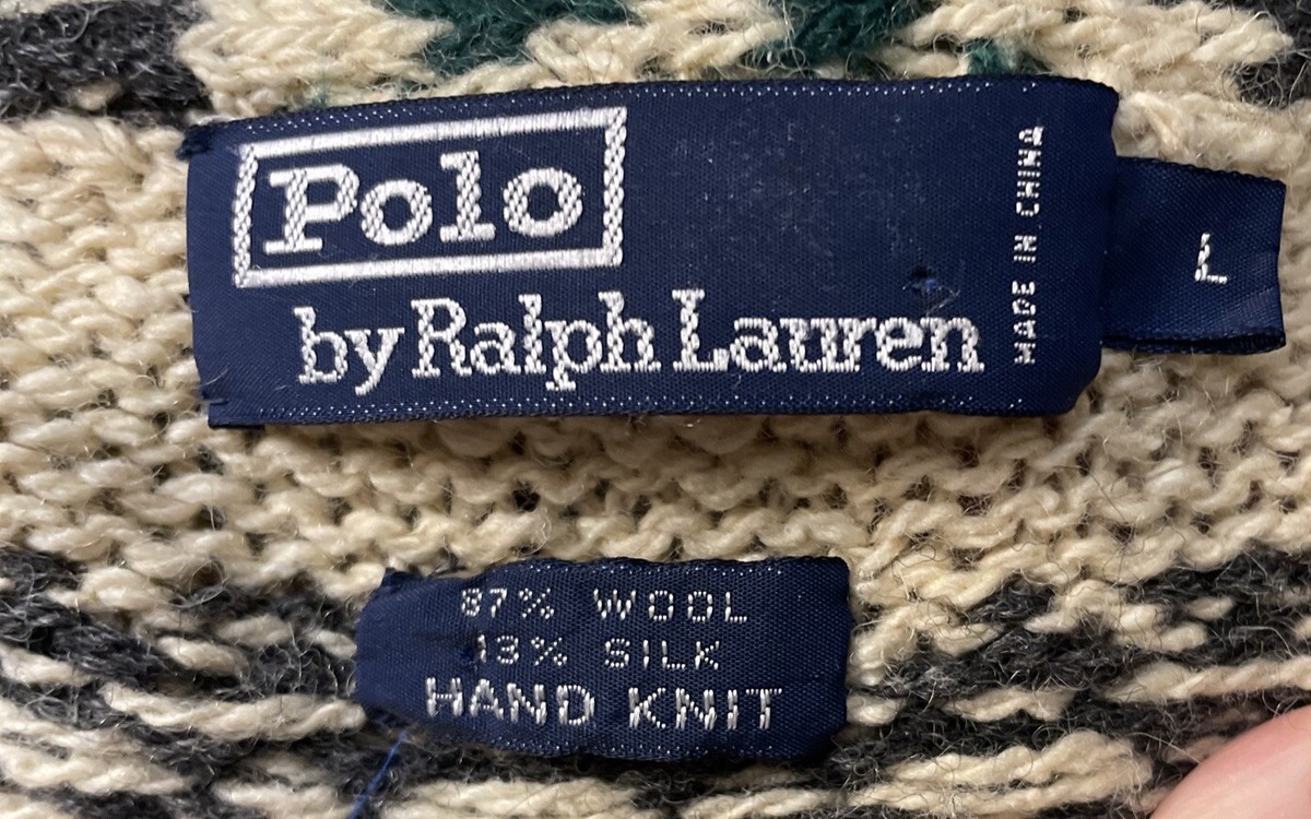 Hand Knit Polo By Ralph Lauren Wool & Silk Winter Sweater Cardigan