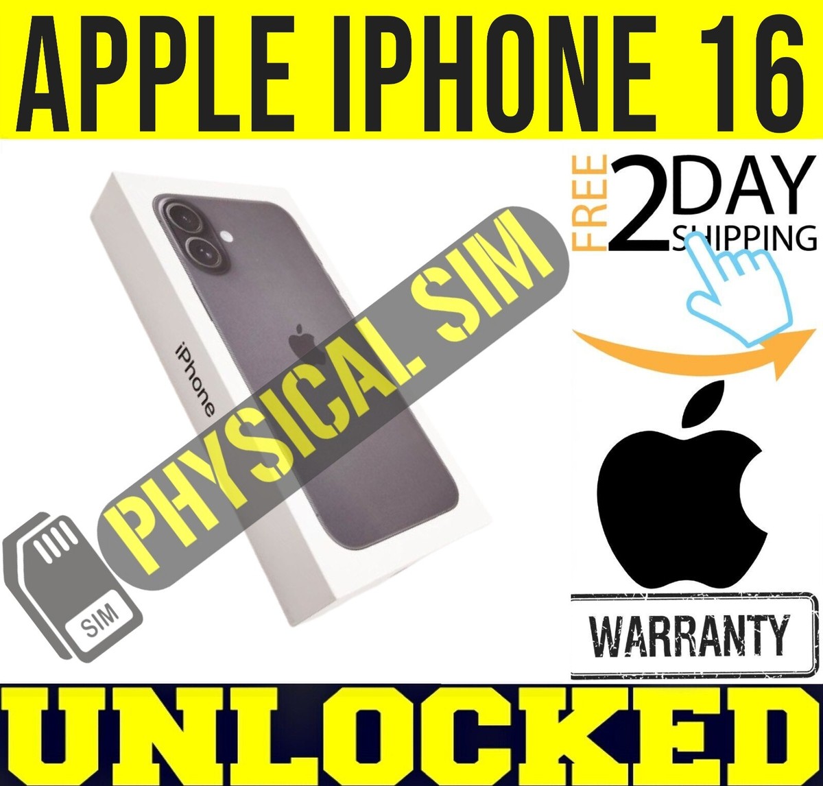APPLE IPHONE 16 128GB BLACK (FACTORY UNLOCKED) ✓PHYSICAL SIM TRAY
