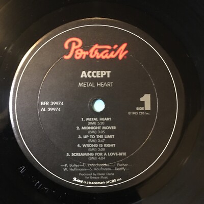 ACCEPT Metal Heart - 1985 First Press Portrait PROMO LP