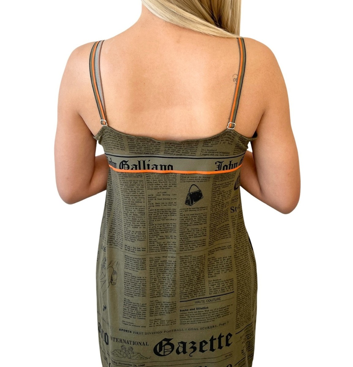 John Galliano Vintage Logo Newspaper Print Mini Dress #M Khaki