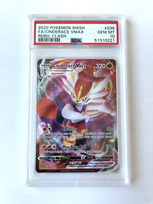 PSA 10 GEM MINT Cinderace VMAX 036/192 Sword And Shield Rebel