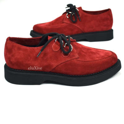 NWT $895 Saint Laurent YSL Red Suede Teddy 10 Derby Shoes Men's 41