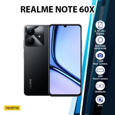 Realme Note 60X Android Cell Phone (Black/4GB+64GB/Global Ver