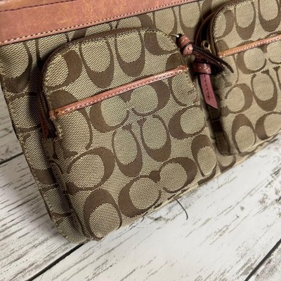 Coach Vintage Y2K Pink Beige Shoulder bag Signature Canvas Leather