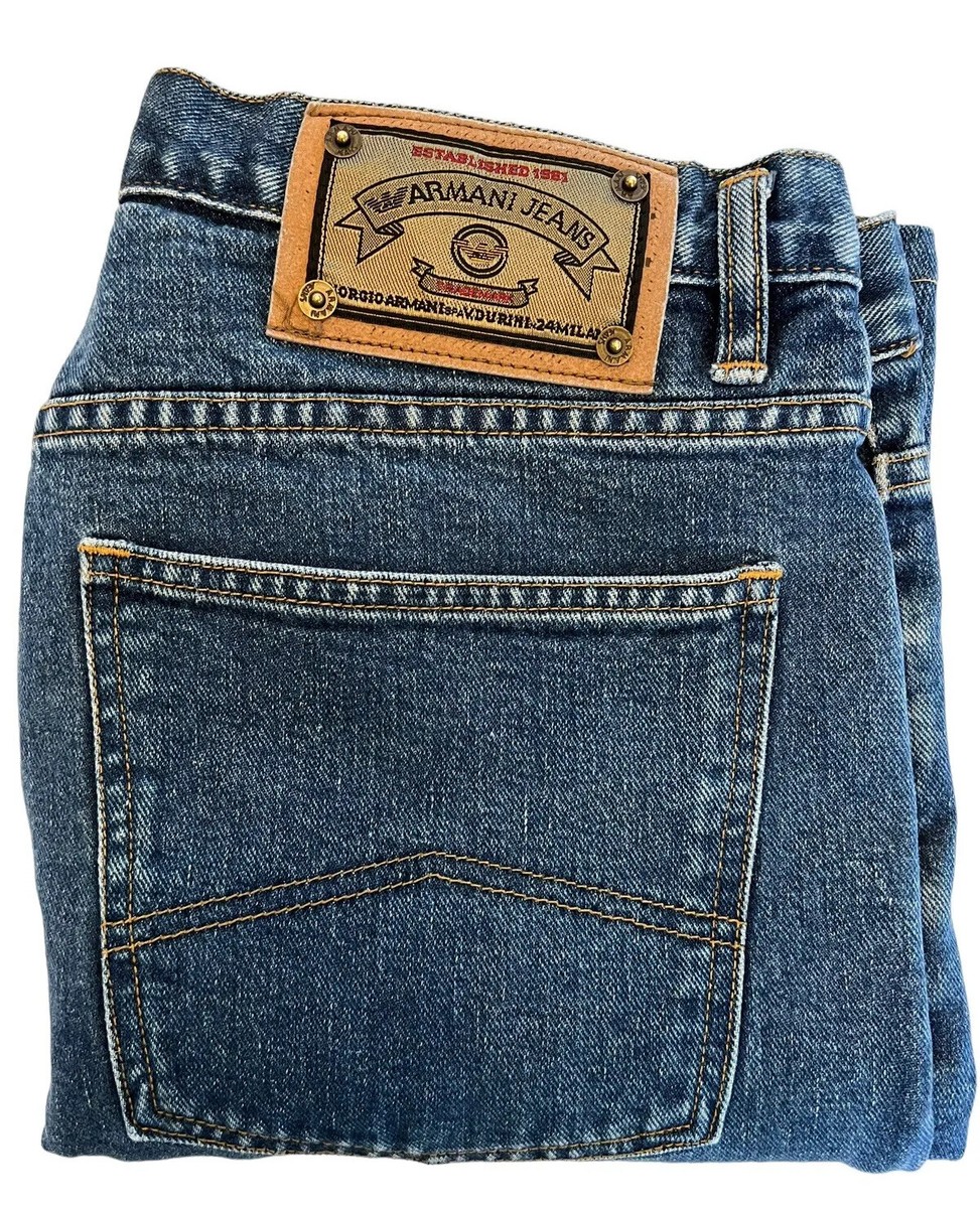 VINTAGE Giorgio Armani 32x28 Blue Jeans Button Fly Retro Heavy