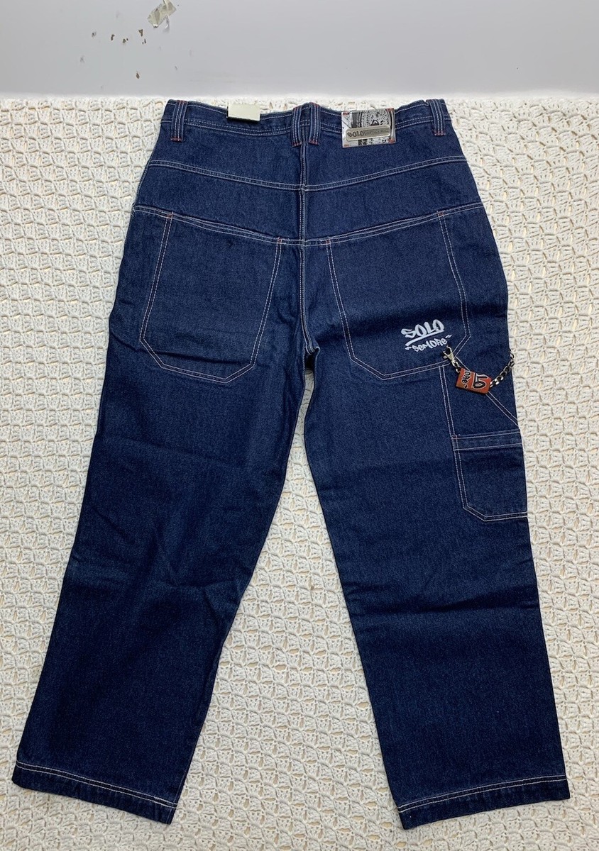 Vtg 90s Solo Semore Cargo Jeans Men's 38x31 Wide Baggy Skater Blue