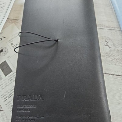 Prada Traveler's Notebook Regular Size Leather Cover Black W/Brass