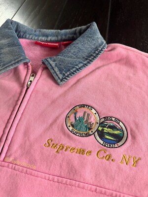 Supreme Denim Collar Half Zip Sweatshirt Pink SS23 - Size XL