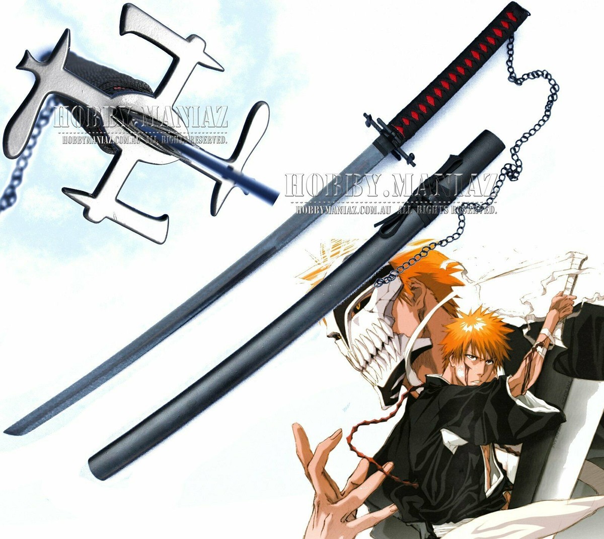 Bleach Ichigo Kurosaki Bankai Tensa Zangetsu Sword - 130cm | eBay