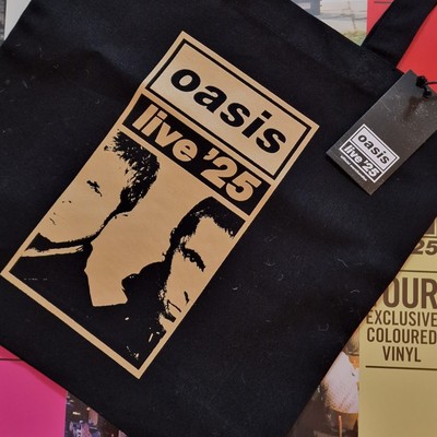 OFFICIAL OASIS LIVE '25 HALF GOLD FACES TOTE BAG TOUR MERCH STORE