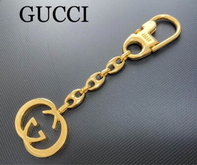 GUCCI Vintage GG Logo Interlocking Gold Key Chain Holder Ring