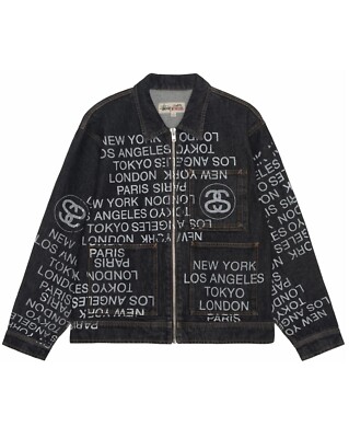 Stussy Zip Work Jacket City Link Denim Washed Black Size XL | eBay
