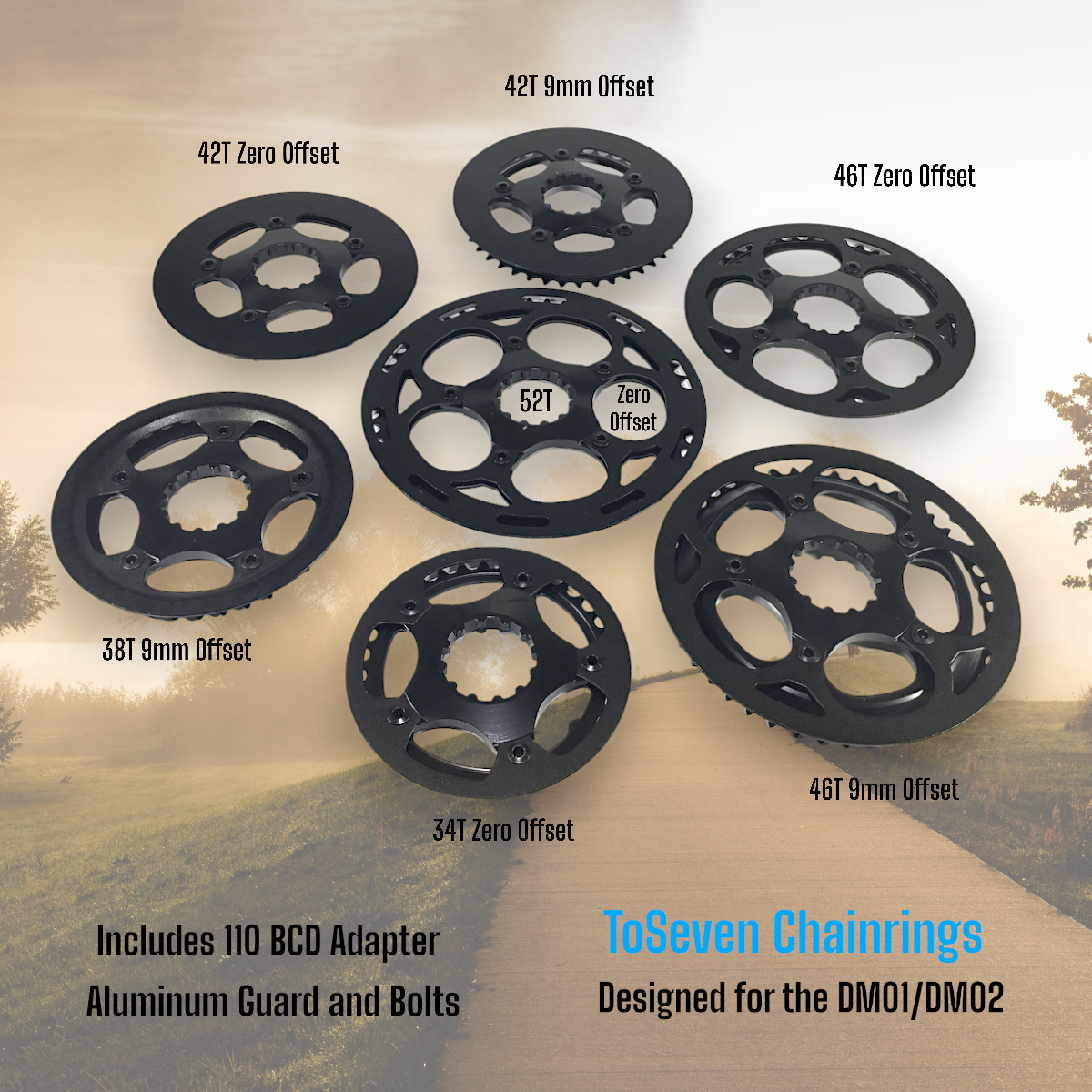 ToSeven DM01 and DM02 Chainrings with 110 BCD Spider, Bolts and
