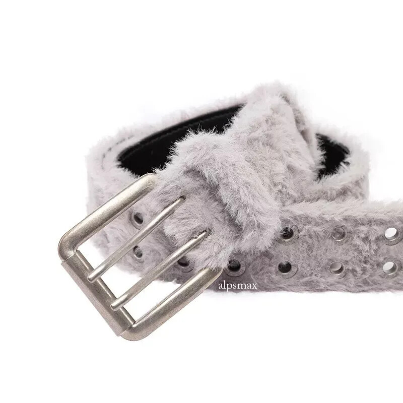 40mm Women's Faux Fur Waist Belt Winter Furry Fluffy Plush Double