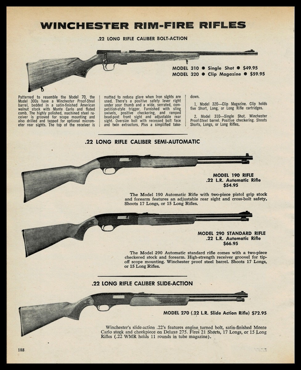 1974 WINCHESTER 310 or 320, 190, 290, 270 Rim Fire Rifle AD w