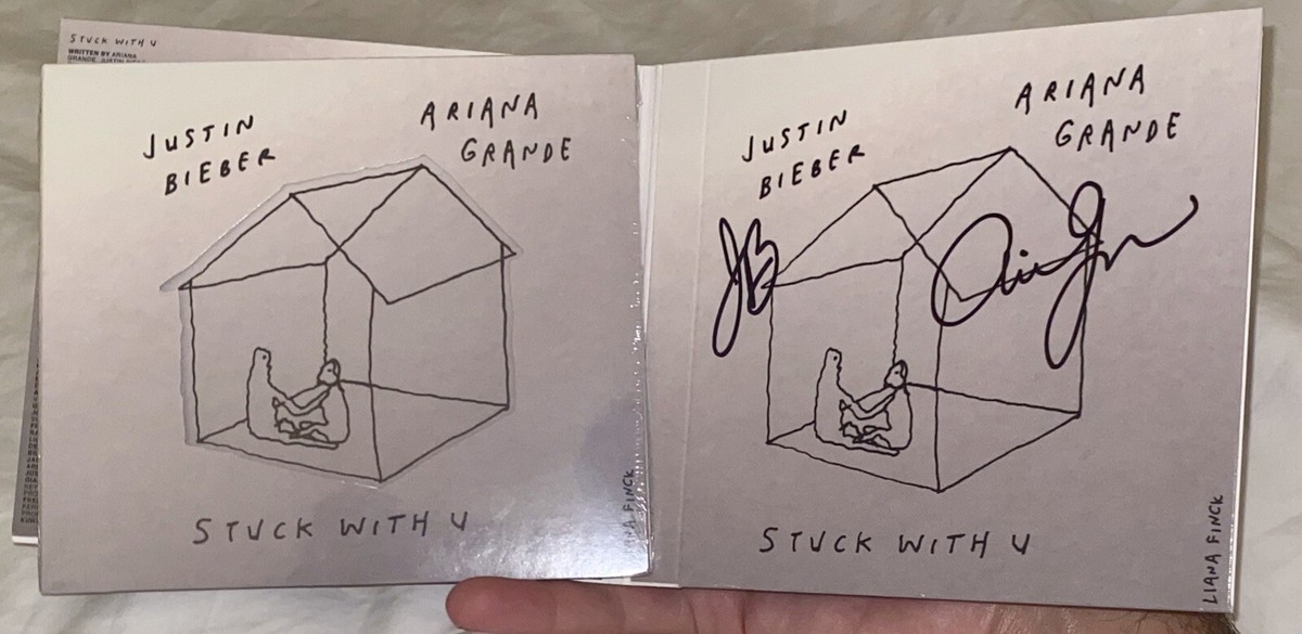 Ariana Grande Justin Bieber Signed Stuck With U CD Original Cover