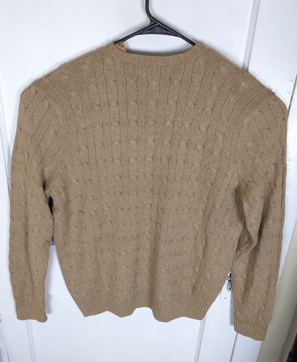 Vtg 90s Polo Ralph Lauren Cable-Knit Tussah Silk Sweater V-Neck XL
