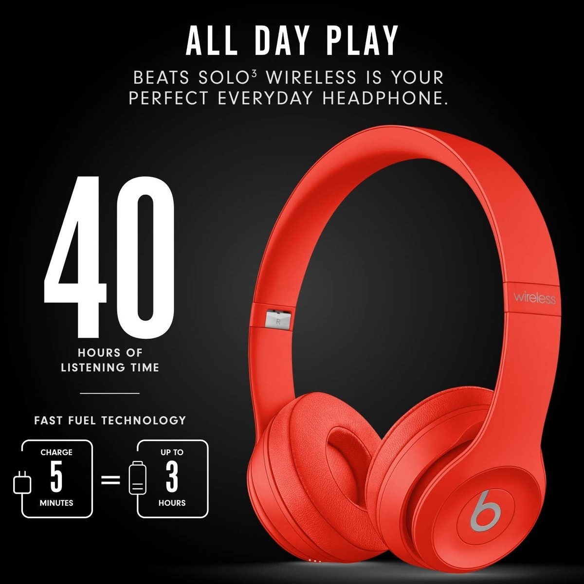 MX472LL Beats Dr Dre Solo3 Wireless Citrus Red On Ear Headphones A