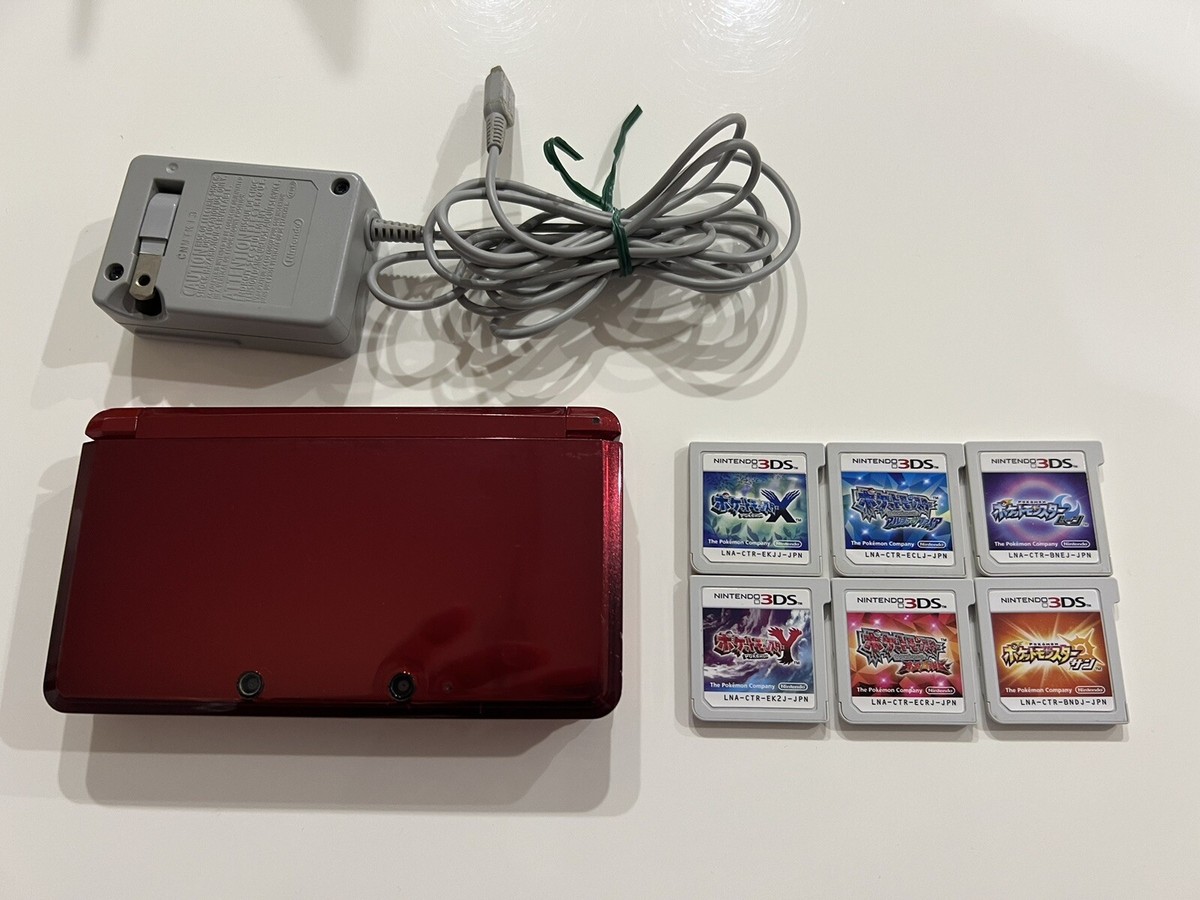 Nintendo 3DS Red Console & Pokemon X Y Sun Moon Omega Ruby Alpha