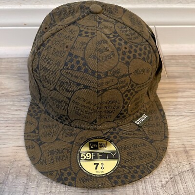 Vintage Stussy Pop Quote Bubble New Era 59Fifty Cap Hat Army Green