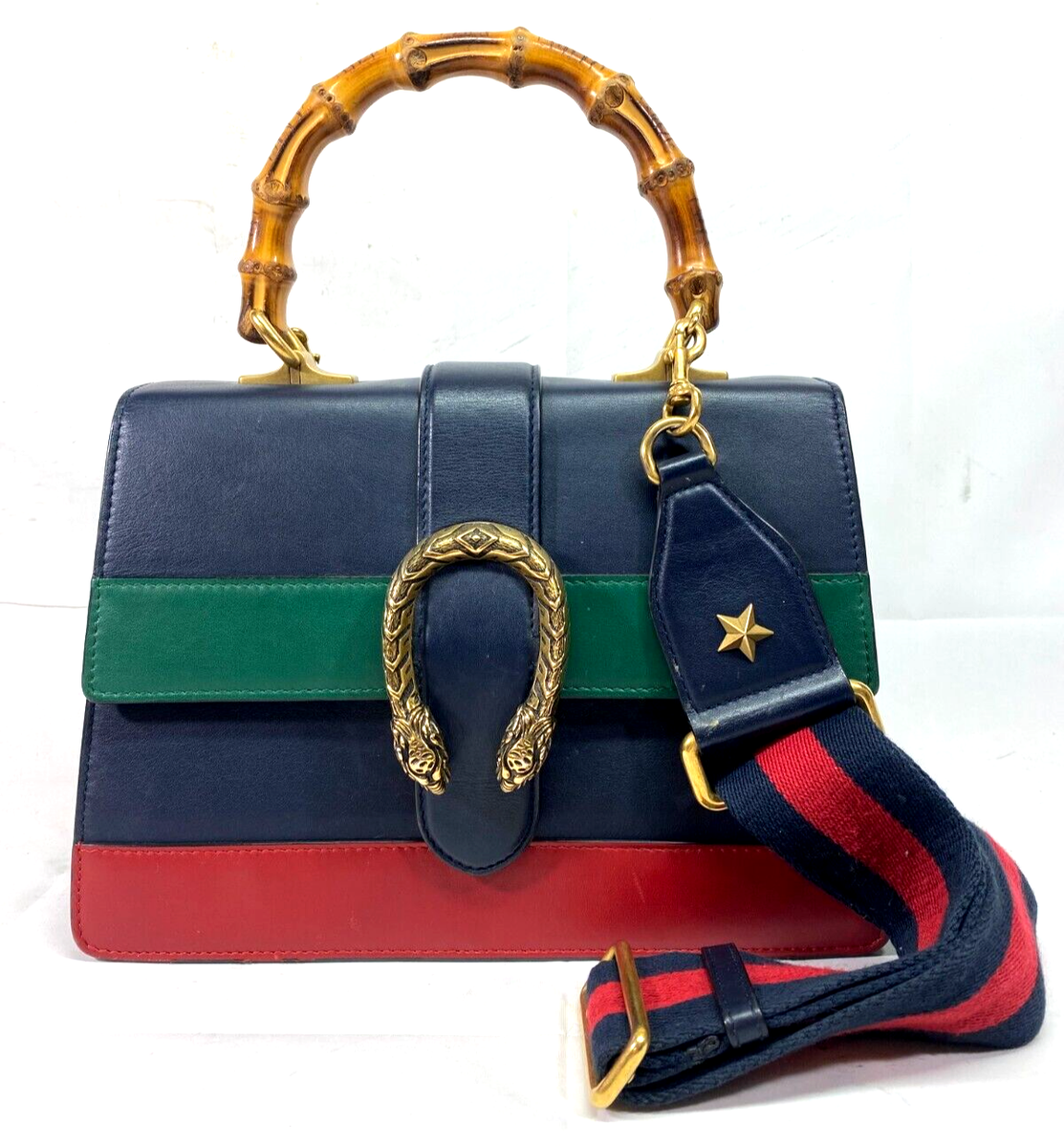 Gucci 448075 Dionysus Bamboo Top Handle Bag Colorblock Leather